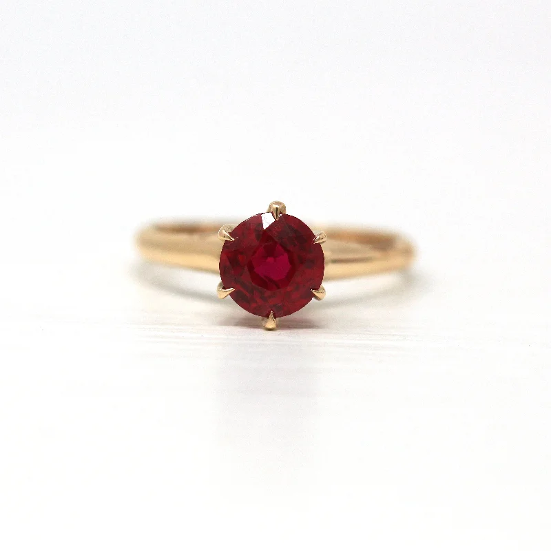 minimalist trapezoid ring-Created Ruby Ring - Retro 10k Yellow Gold Round Faceted .56 CT Red Pink Stone - Vintage Circa 1940s Era Size 5 Fine Solitaire 40s Jewelry