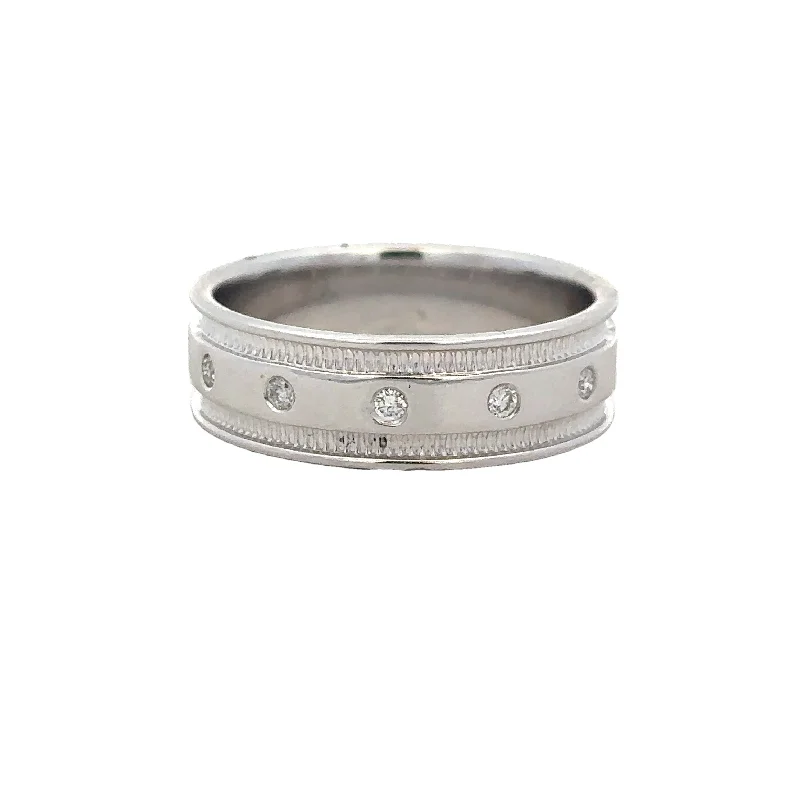 nature-themed fern ring-Diamond Accented Band in White Gold Size 10