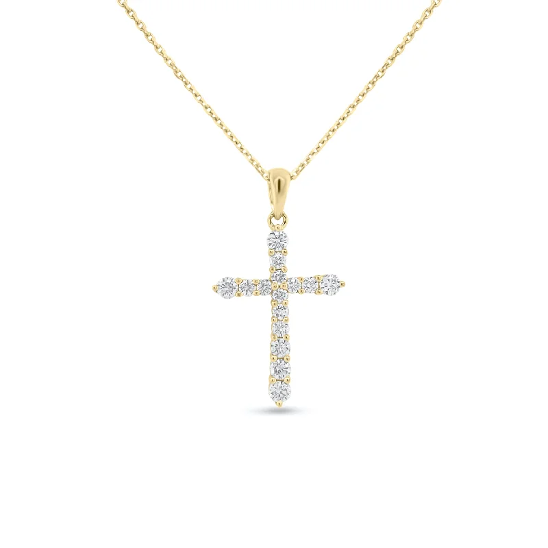 vintage-inspired spinel necklace-Diamond 15-Stone Classic Cross Pendant