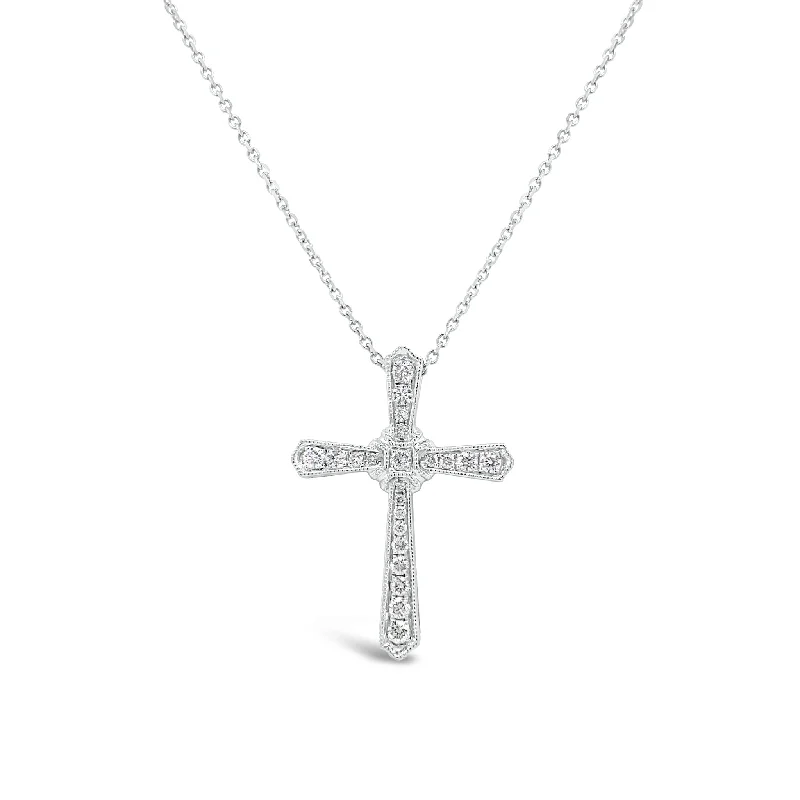 adjustable crest necklace-Diamond Cross Pendant with Milgrain Detail