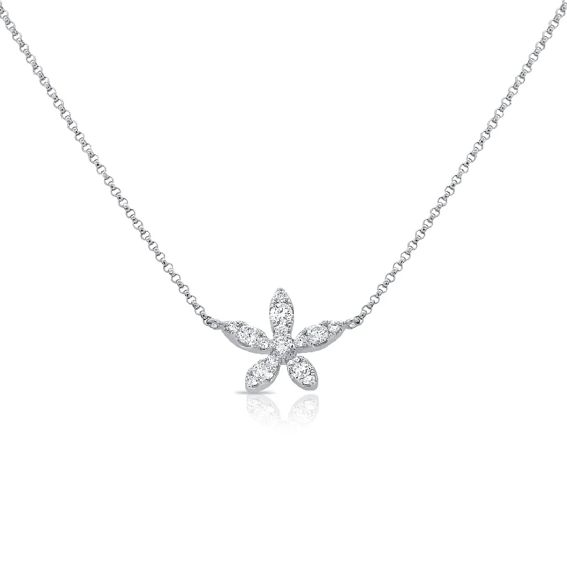 artisan-crafted silver necklace-Diamond Delicate Flower Necklace