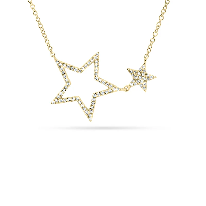 antiqued gold stack necklace-Diamond Open & Filled Star Necklace