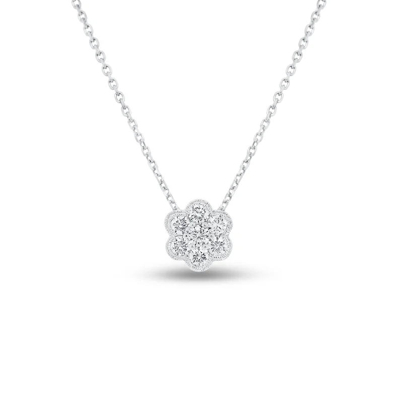 engraved pledge pendant necklace-Diamond Flower Cluster Pendant