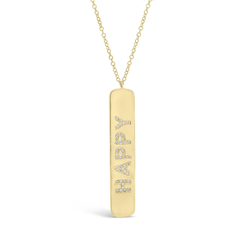 polished bronze chain necklace-Diamond ‘Happy’ Bar Pendant