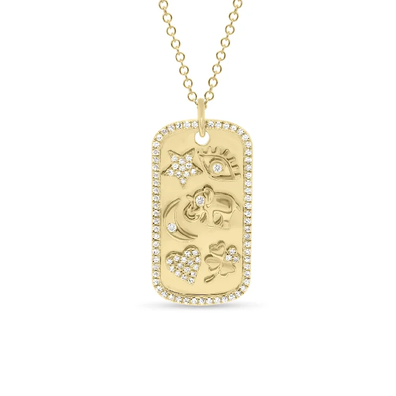 artisan-crafted gold necklace-Diamond Lucky Symbols Dog Tag Pendant