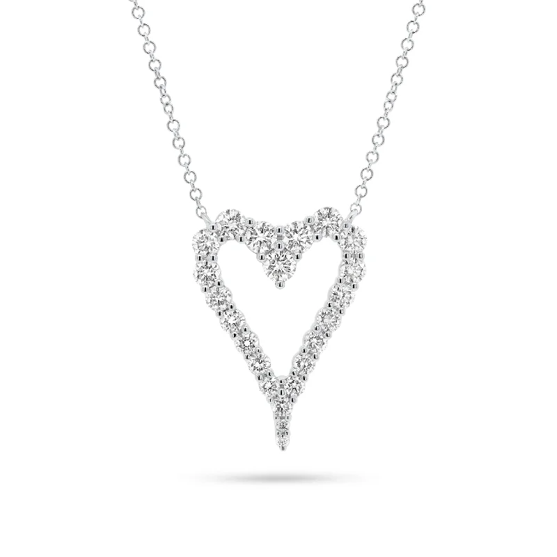 bold emerald ridge necklace-Diamond Open Elongate Heart Necklace