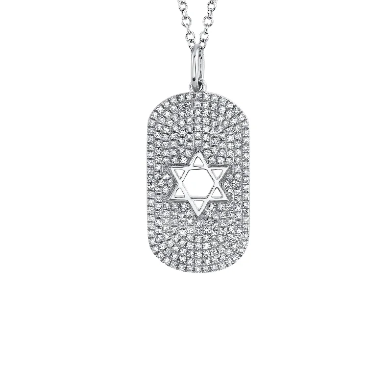 modern sleek orbit necklace-Diamond Star of David Dog Tag Necklace