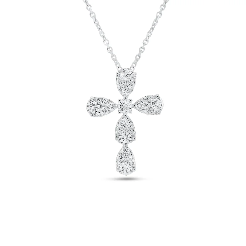 engraved eternity chain necklace-Diamond Teardrops Cross Pendant