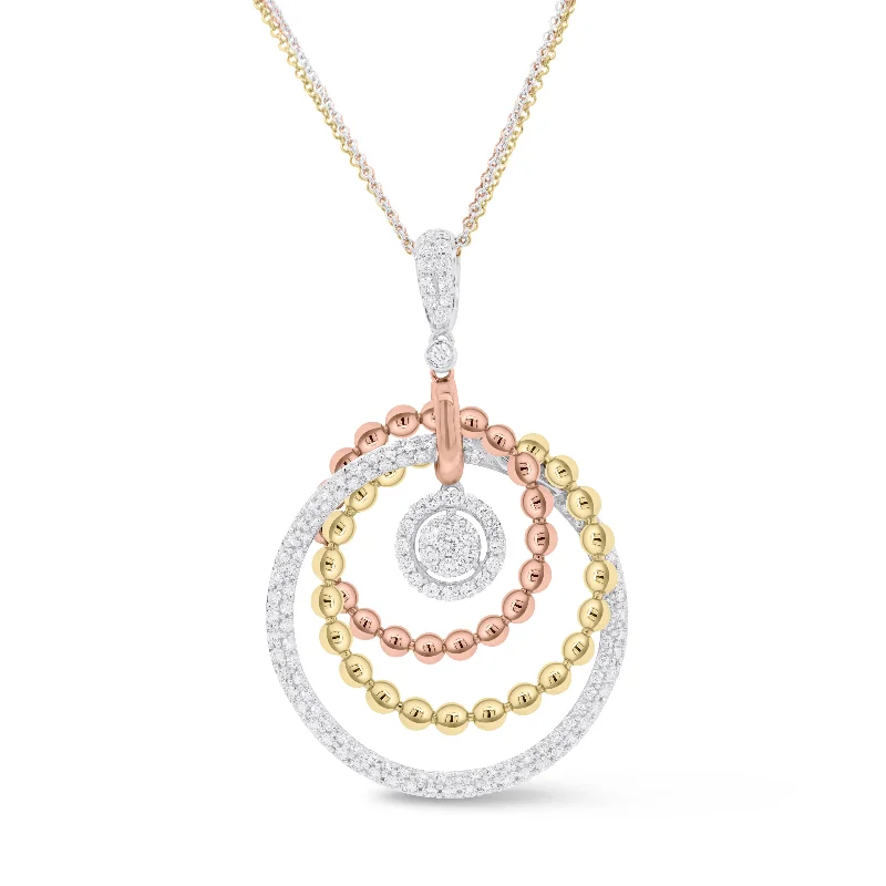 adjustable nickel choker necklace-Diamond & Tri-Color Gold Circle of Life Pendant