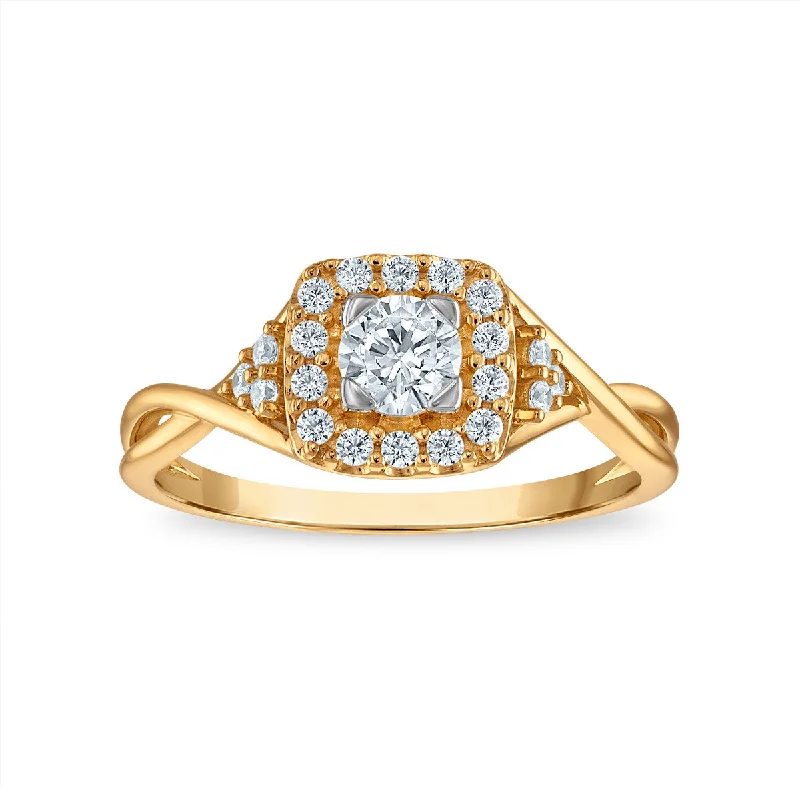 artisan-crafted gold ring-EcoLove 1/2 CTW Lab Grown Diamond Halo Engagement Ring in 10KT Gold