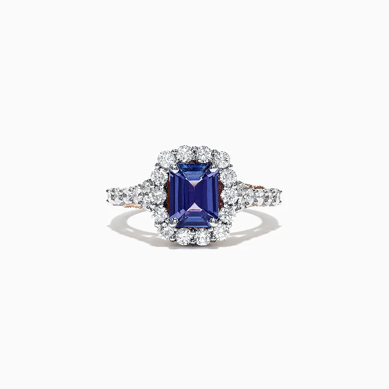 raw agate accent ring-Nahla Siri 14K Two Tone Gold Emerald Cut Tanzanite and Diamond Ring, 2.32 TCW