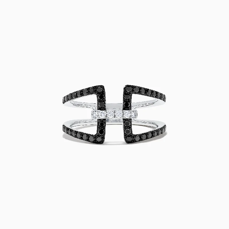 engraved trust ring-14K White Gold Black and White Diamond Ring, 0.49 TCW