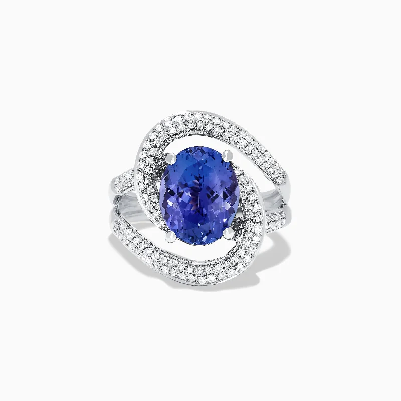 nature-themed crest ring-Nahla Siri 14K White Gold Tanzanite and Diamond Double Loop Ring, 4.31 TCW