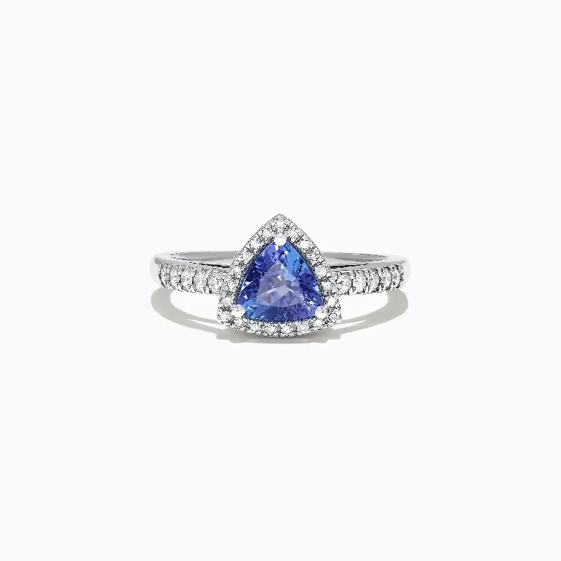 modern stacked kunzite ring-Nahla Siri 14K White Gold Trillion Tanzanite and Diamond Ring, 0.96 TCW