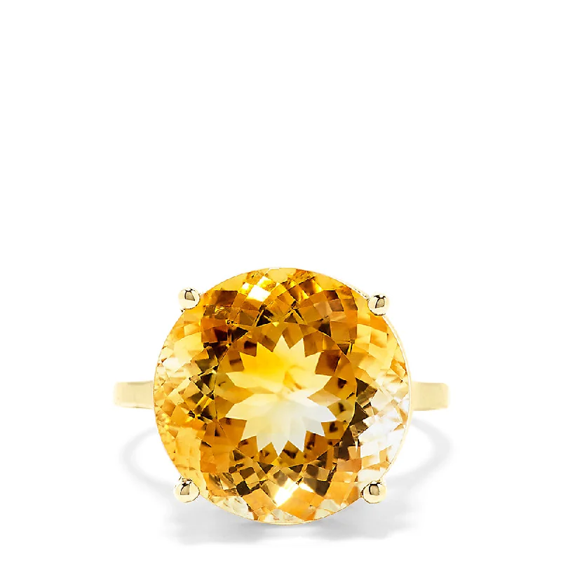 rustic topaz inlay ring-14K Yellow Gold Citrine Ring, 12.54 TCW