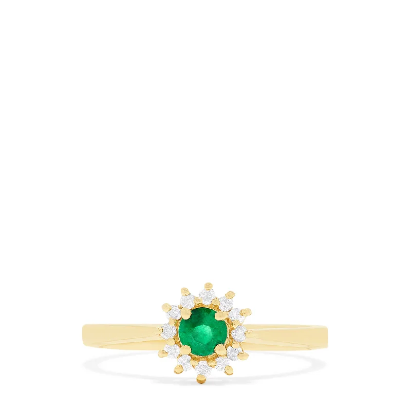 raw agate accent ring-14K Yellow Gold Emerald and Diamond Ring, 0.36 TCW