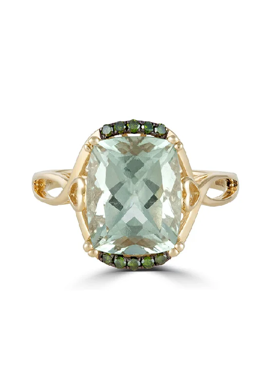 art deco kyanite ring-14K Yellow Gold Green Amethyst and Diamond Ring, 3.73 TCW