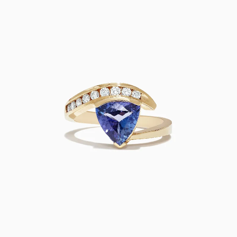 boho-inspired spinel ring-Nahla Siri 14K Yellow Gold Trillion Tanzanite and Diamond Ring, 1.88 TCW