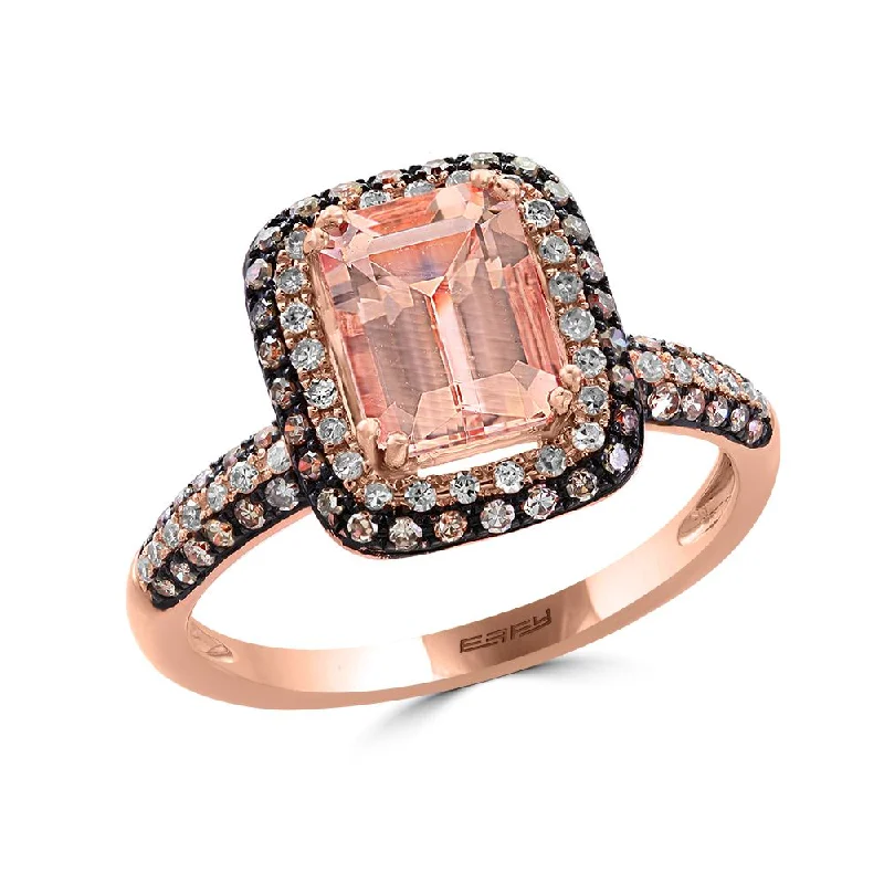 floral eternity garnet ring-EFFY 8X6MM Emerald Shape Morganite and Diamond Gem Stone Halo Engagement Ring in 14KT Rose Gold