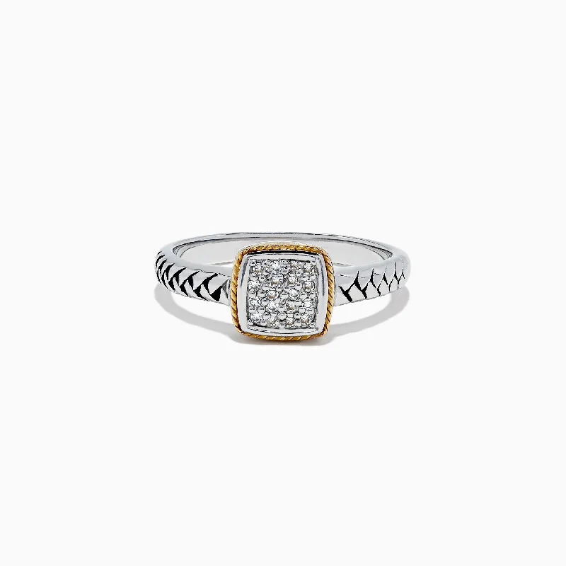 minimalist ridge ring-925 Sterling Silver & 18K Yellow Gold Accented Diamond Ring, 0.07