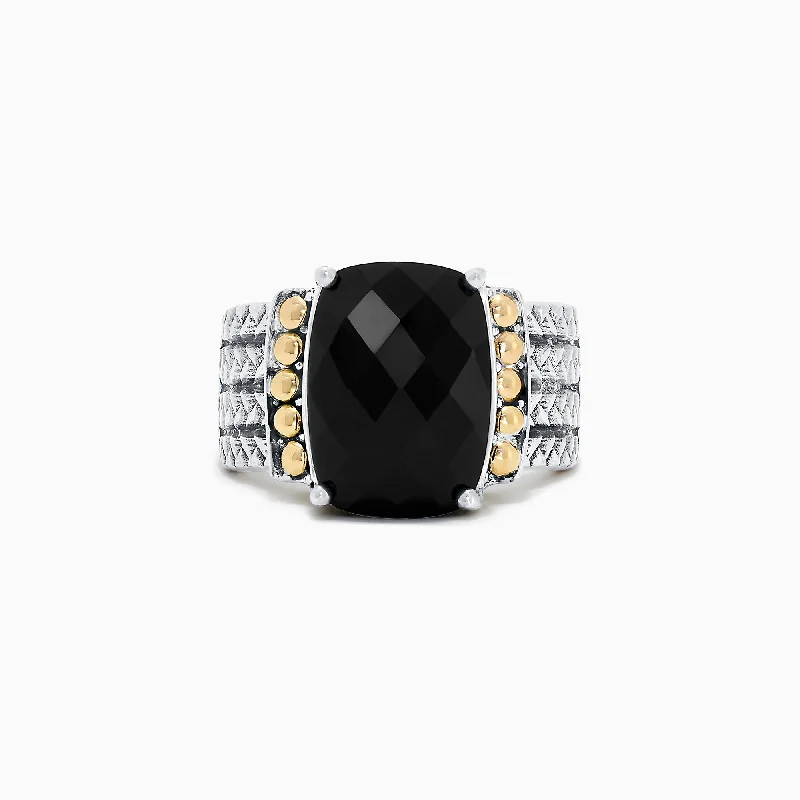 modern channel-set ruby ring-925 Sterling Silver & 18K Yellow Gold Onyx Ring, 6.00 TCW