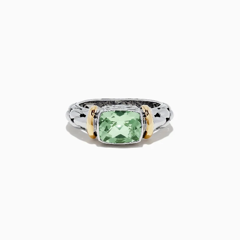 engraved legacy band ring-925 Sterling Silver and 18K Gold Green Amethyst Ring, 1.75 TCW