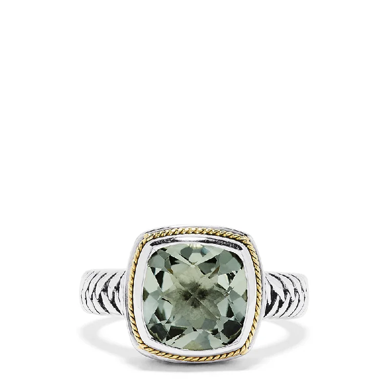 modern sleek ridge ring-925 Sterling Silver and 18K Yellow Gold Green Amethyst Ring, 3.90 TCW