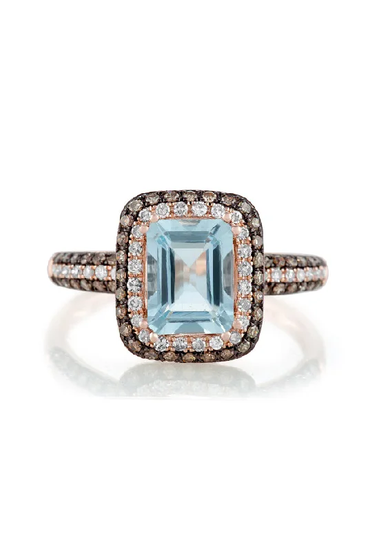 floral-inspired alexandrite ring-Aquarius 14K Rose Gold Aquamarine, Espresso & Diamond Ring, 1.76 TCW