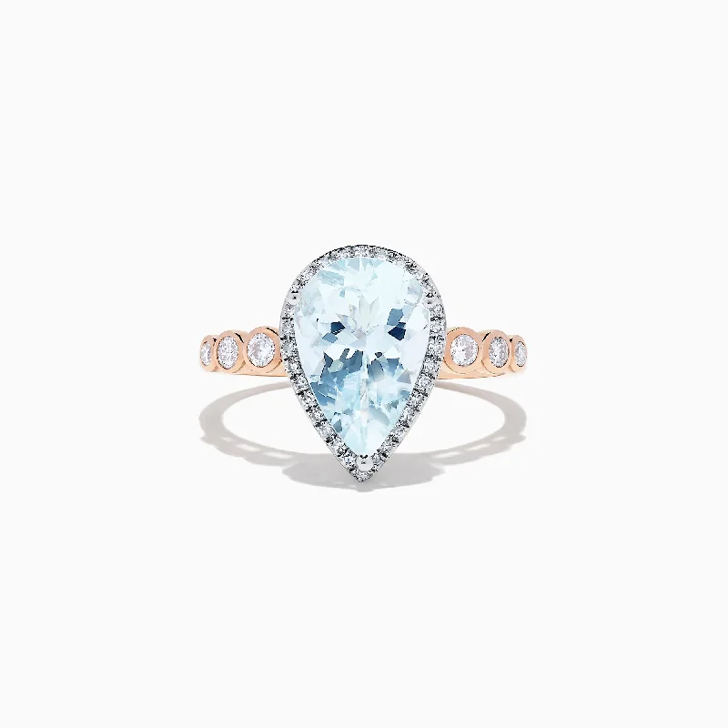 adjustable ridge ring-Aquarius 14K Rose & White Gold Aquamarine and Diamond Ring, 2.76 TCW