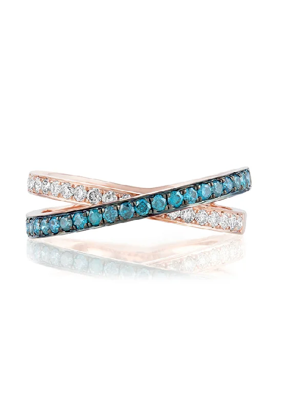 adjustable fern band ring-Bella Bleu 14K Rose Gold Blue & White Diamond Crossover Ring, 0.57 TCW