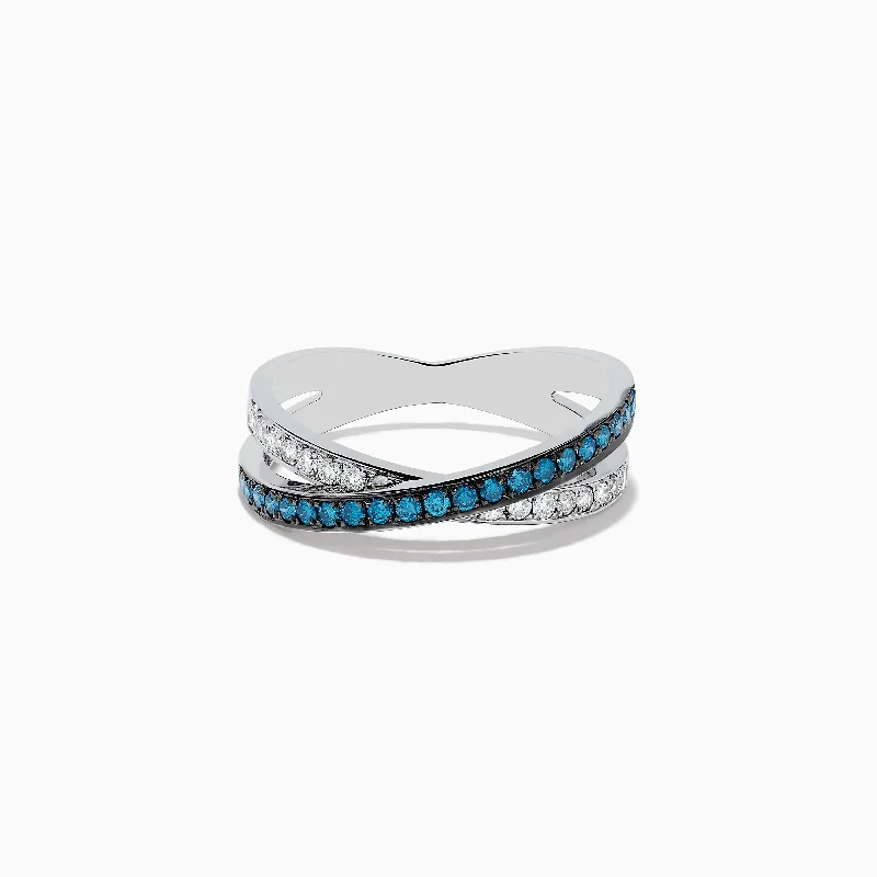 gothic-inspired hawk ring-Bella Bleu 14K White Gold Blue and White Diamond Ring, 0.57 TCW