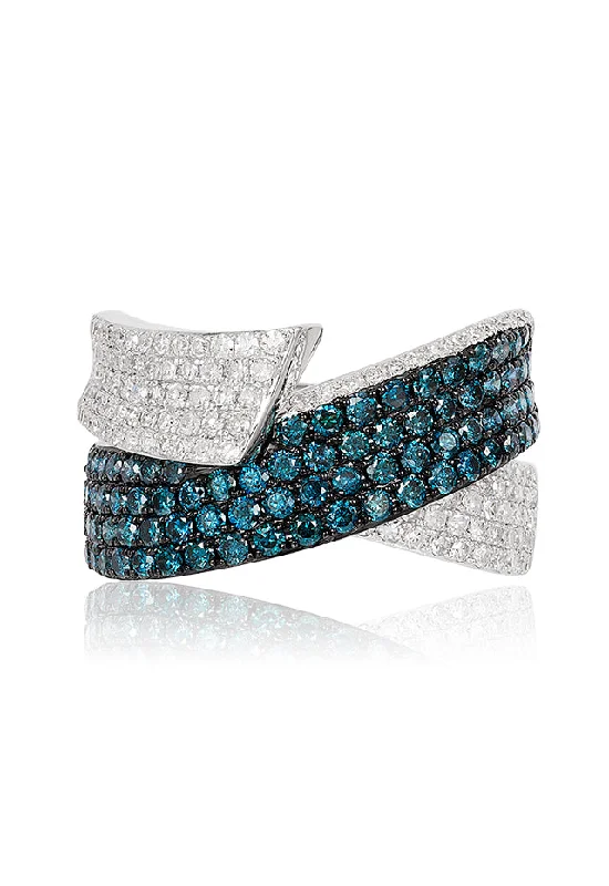 sleek titanium eternity ring-Bella Bleu 14K White Gold Blue and White Diamond Ring, 1.36 TCW