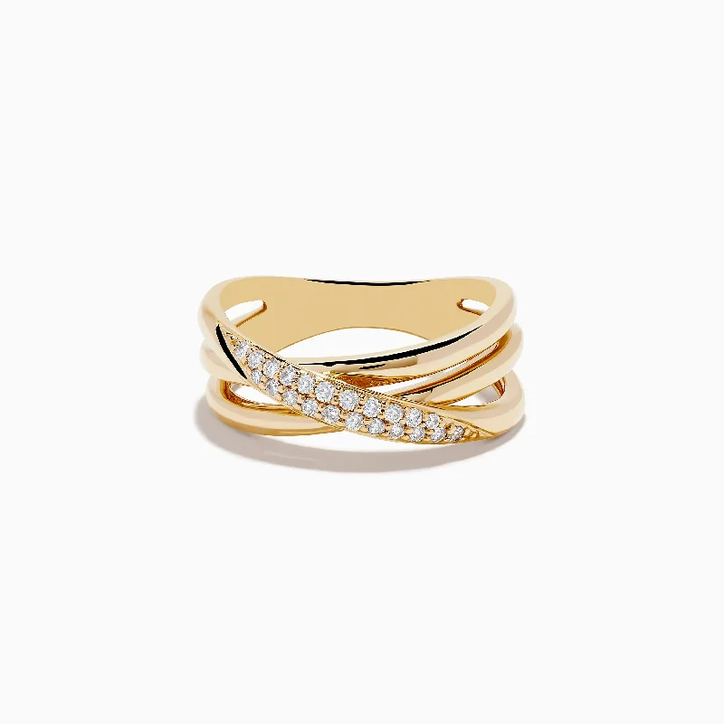 polished gold stack ring-D'Oro 14K Yellow Gold Diamond Crossover Ring, 0.18 TCW