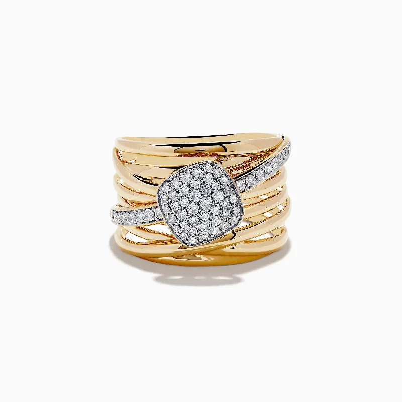 nature-themed crest ring-D'Oro 14K Yellow Gold Diamond Crossover Ring, 0.47 TCW