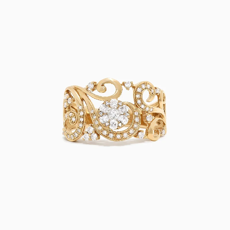 bohemian crest ring-Bouquet 14K Yellow Gold Diamond Filigree Ring, 0.53 TCW