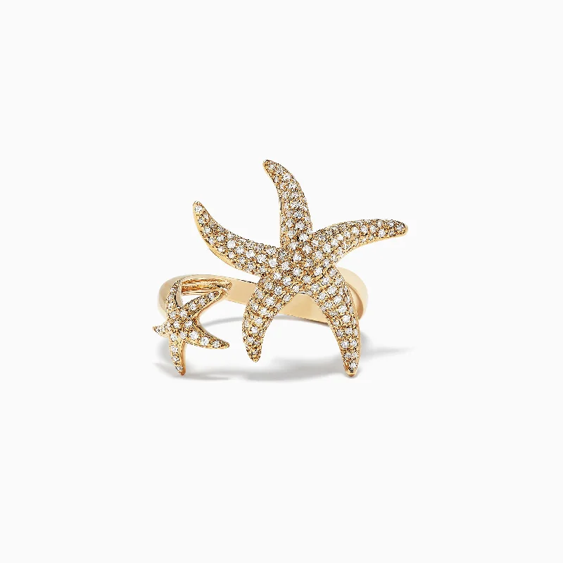 gothic-inspired phoenix ring-D'Oro 14K Yellow Gold Diamond Starfish Ring, 0.71 TCW