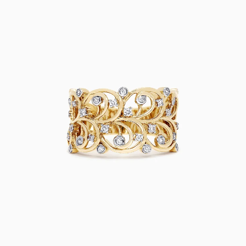 engraved eternity band ring-D'Oro 14K Yellow Gold Diamond Vine Ring, 0.26 TCW