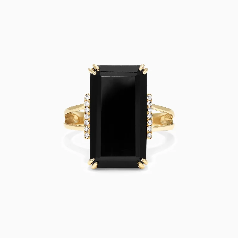 modern channel-set ruby ring-Eclipse 14K Yellow Gold Onyx and Diamond Ring, 9.65 TCW