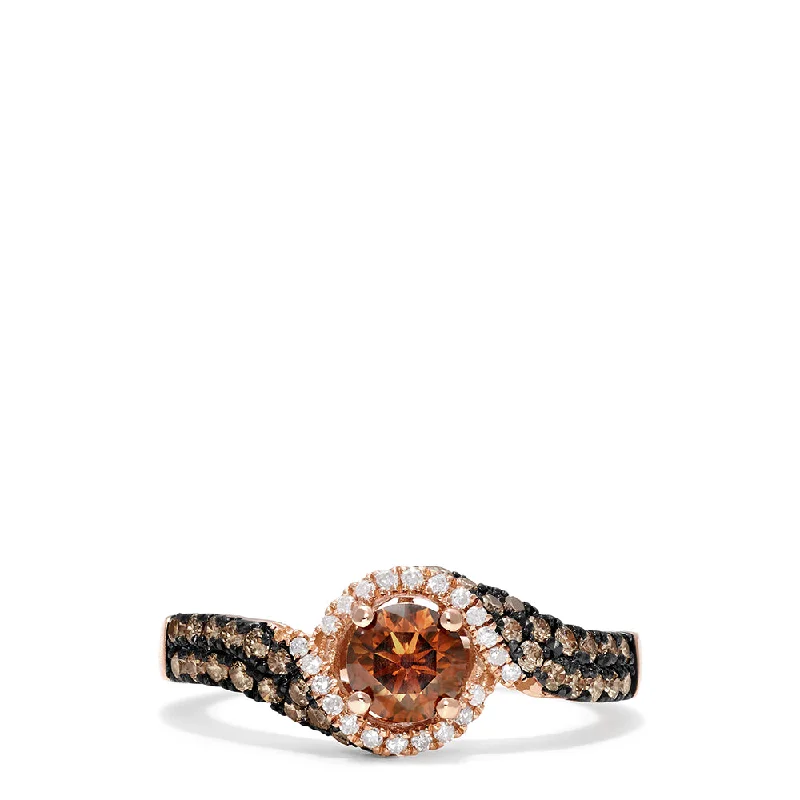 gothic-inspired crow ring-14K Rose Gold Espresso and White Diamond Ring, 0.93 TCW