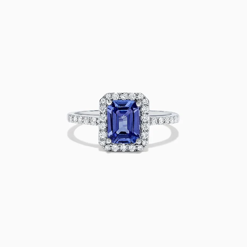 vintage-inspired ruby ring-Nahla Siri 14K White Gold Tanzanite and Diamond Ring, 1.60 TCW