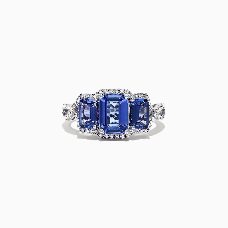 modern sleek twist ring-Nahla Siri 14K White Gold Tanzanite and Diamond Ring, 2.55 TCW