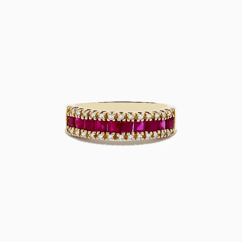 engraved vow ring-Ruby Royal 14K Yellow Gold Princess Cut Ruby Band, 1.46 TCW