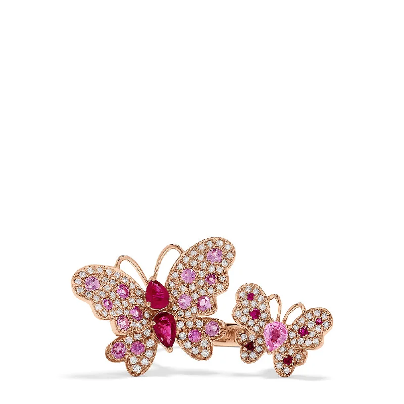 polished rose twist ring-Nature 14K Rose Gold Ruby, Sapphire & Diamond Butterfly Ring, 1.81 TCW