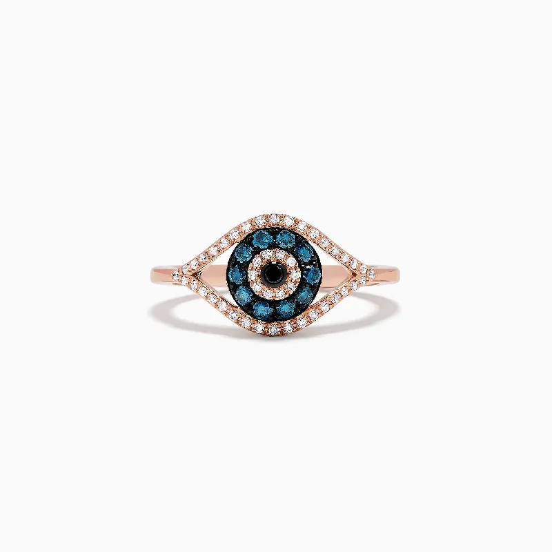 art deco alexandrite ring-Novelty 14K Gold Blue, White and Black Diamond Evil Eye Ring, 0.37 TCW