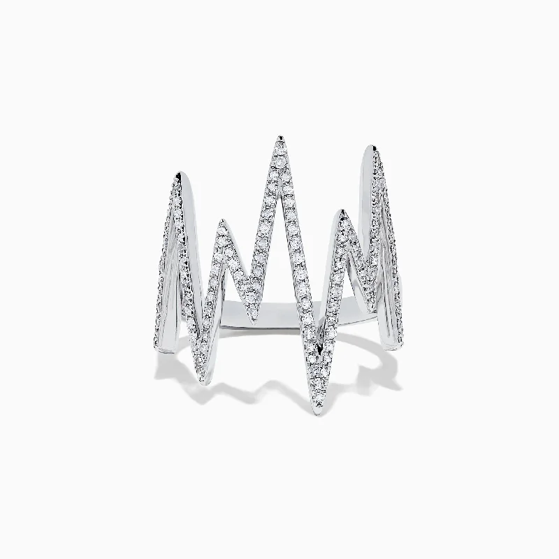 bold sapphire ridge ring-Novelty 14K White Gold Diamond Zig Zag Ring, 0.38 TCW