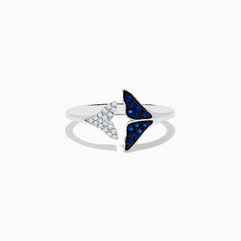 polished bronze band ring-Seaside 14K White Gold Sapphire and Diamond Whale Tails Ring, 0.18 TCW