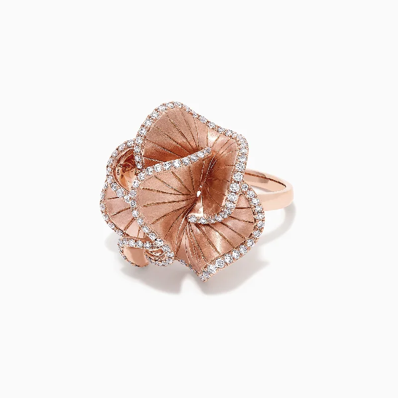 bohemian ridge ring-Pave Rose 14K Rose Gold Diamond Flower Ring, 0.90 TCW