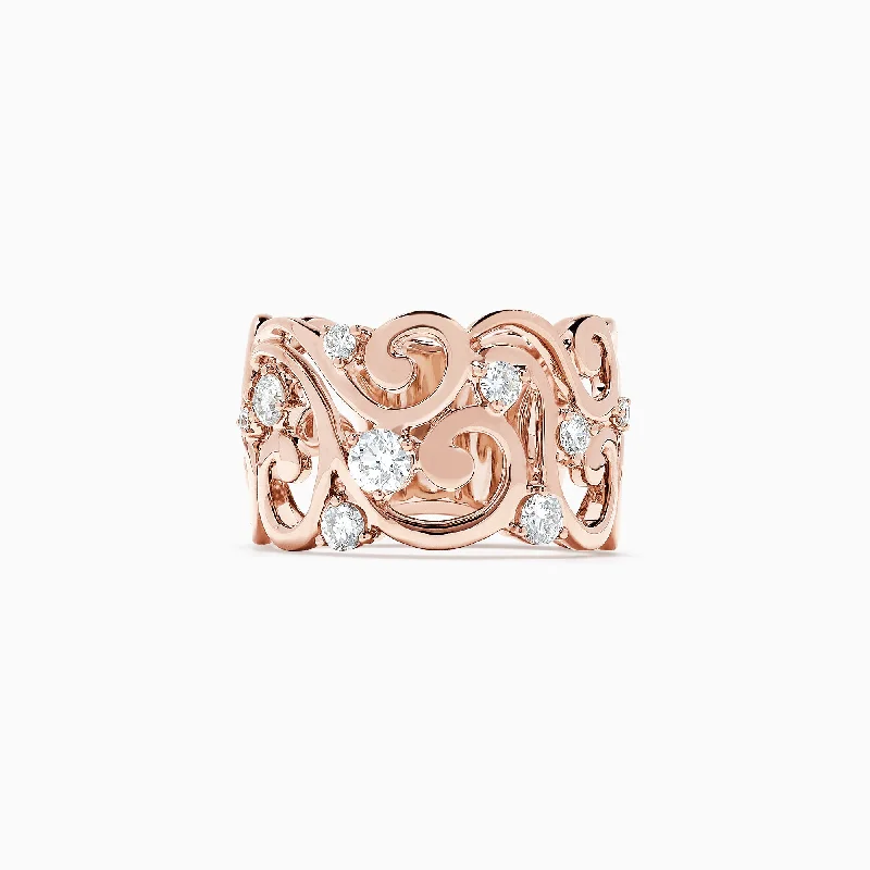 modern fused-stack ring-Pave Rose 14K Rose Gold Filigree Diamond Ring, 0.56 TCW