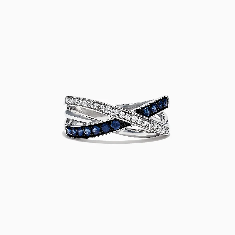 rustic amethyst inlay ring-Royale Bleu 14K White Gold Blue Sapphire and Diamond Ring, 0.39 TCW