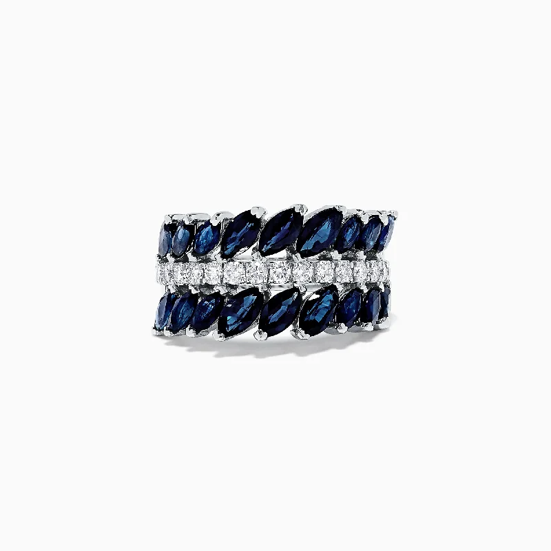 minimalist crest ring-Royale Bleu 14K White Gold Blue Sapphire and Diamond Ring, 5.06 TCW